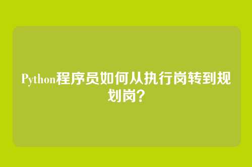 Python程序员如何从执行岗转到规划岗？