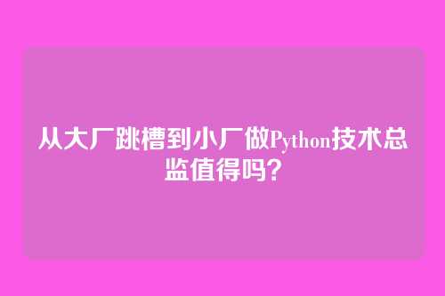 从大厂跳槽到小厂做Python技术总监值得吗？