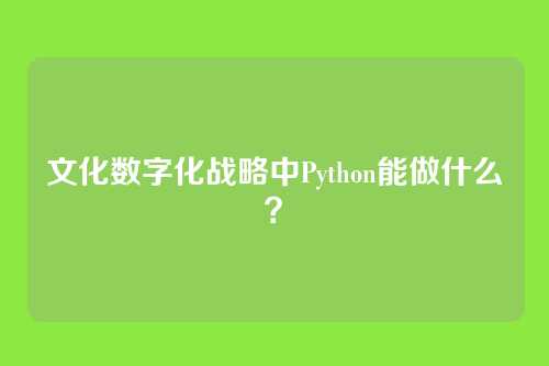 文化数字化战略中Python能做什么？
