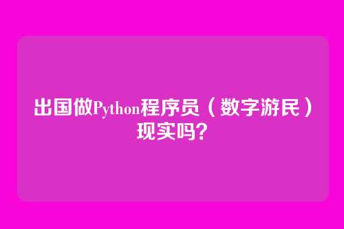 出国做Python程序员（数字游民）现实吗？