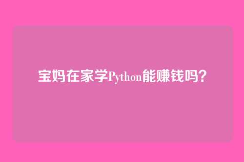 宝妈在家学Python能赚钱吗？