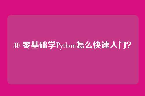 30 零基础学Python怎么快速入门？