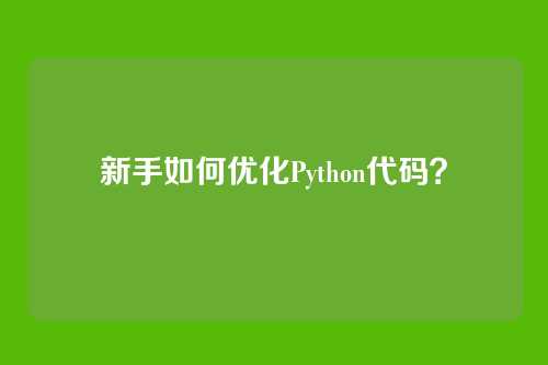 新手如何优化Python代码?