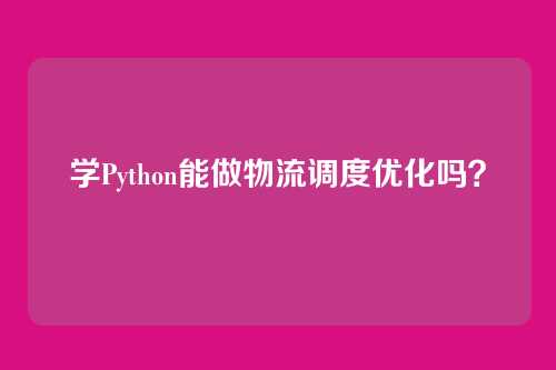 学Python能做物流调度优化吗?
